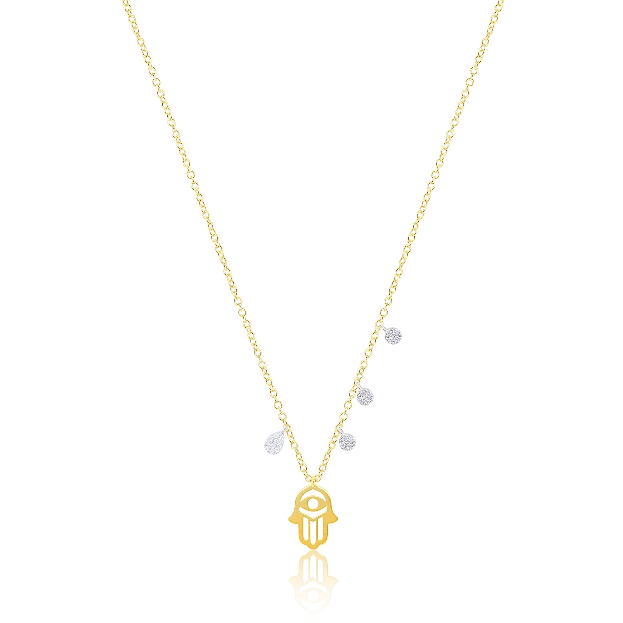 14Kt Yellow Gold Diamond Hamsa Evil Eye Necklace | Yellow Gold