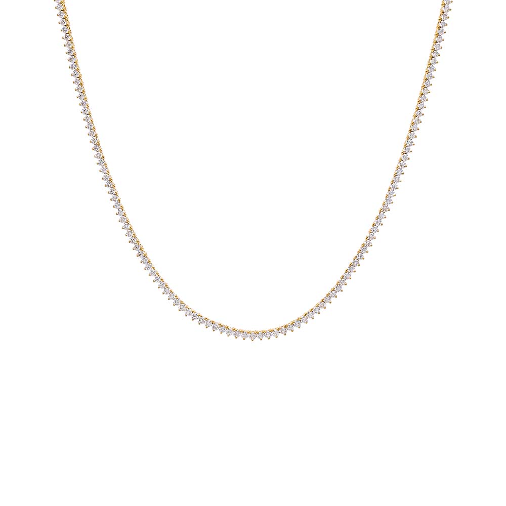 14K Gold / 7CT Lab Grown Diamond Three Prong Tennis Necklace 14K - Adina's Jewels