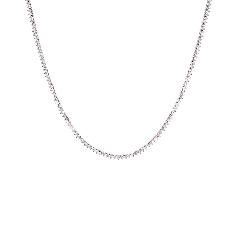 14K White Gold / 7CT Lab Grown Diamond Three Prong Tennis Necklace 14K - Adina's Jewels
