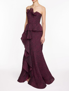 PRIMATEX - Strapless Cloque Gown | Plum
