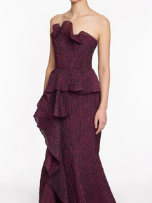PRIMATEX - Strapless Cloque Gown | Plum