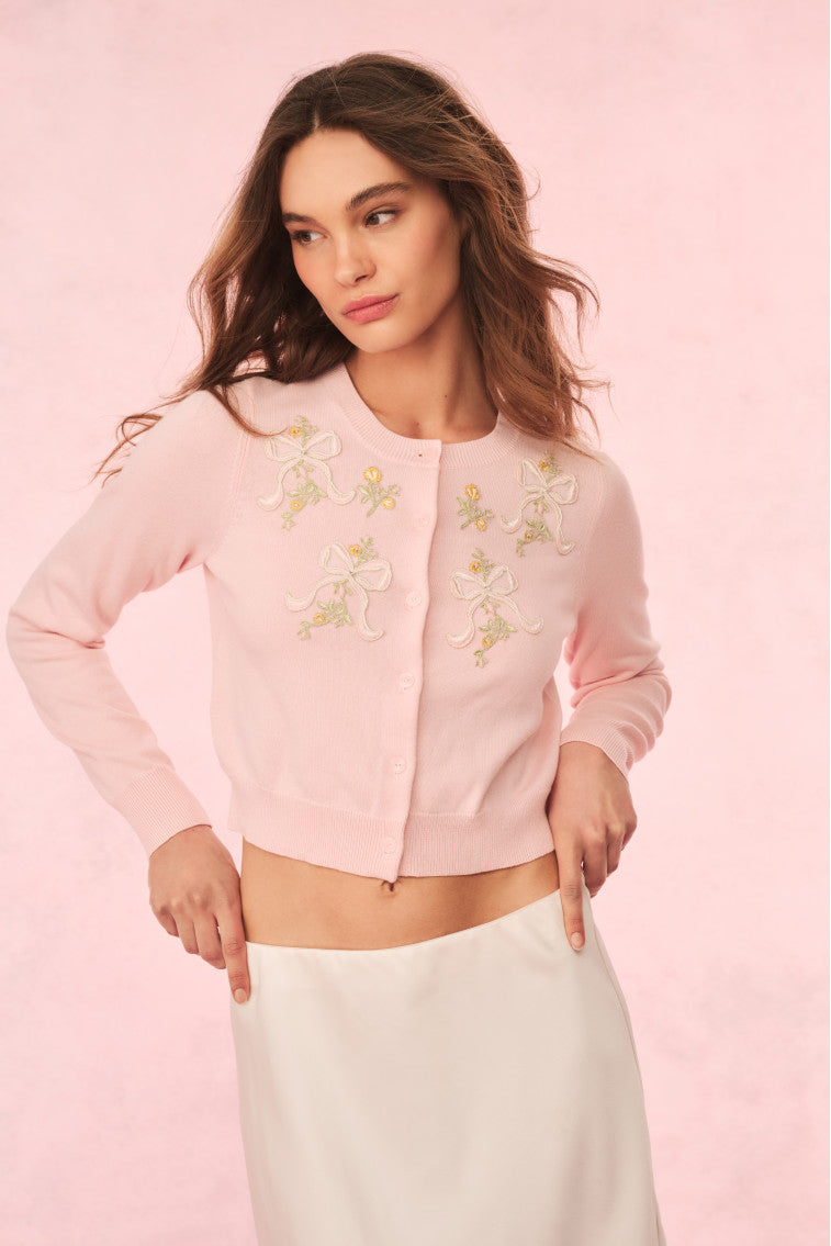 Nadima Cotton Embroidered Cardigan | Amaranth Pink
