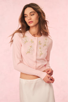 Nadima Cotton Embroidered Cardigan | Amaranth Pink