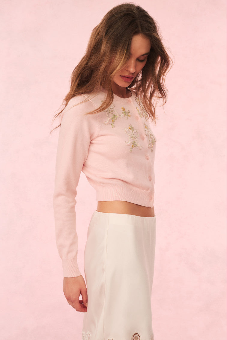 Nadima Cotton Embroidered Cardigan | Amaranth Pink