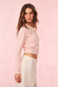 Nadima Cotton Embroidered Cardigan | Amaranth Pink