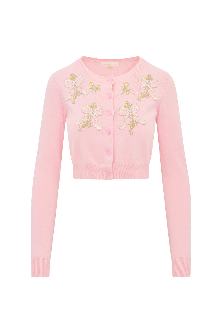 Nadima Cotton Embroidered Cardigan | Amaranth Pink