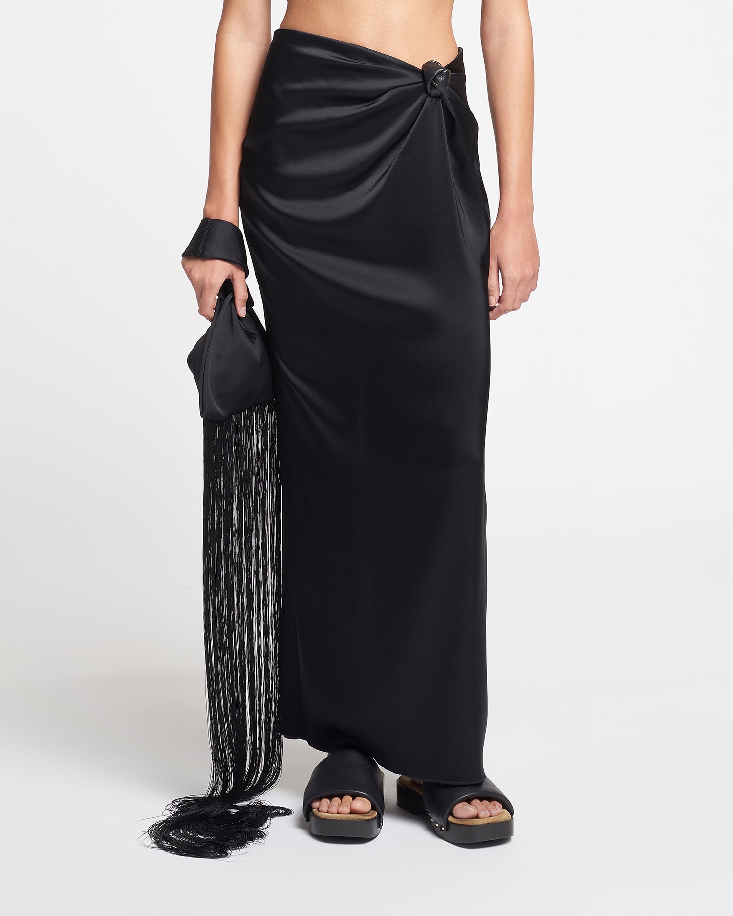 Womens | Nago Knotted Slip Satin Skirt | Black