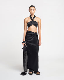 Womens | Maru Knotted Slip Satin Bralette | Black