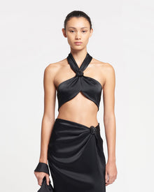 Womens | Maru Knotted Slip Satin Bralette | Black