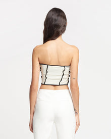 Luisa Patchwork Mesh-Jersey Tube Top | White Wax/Black