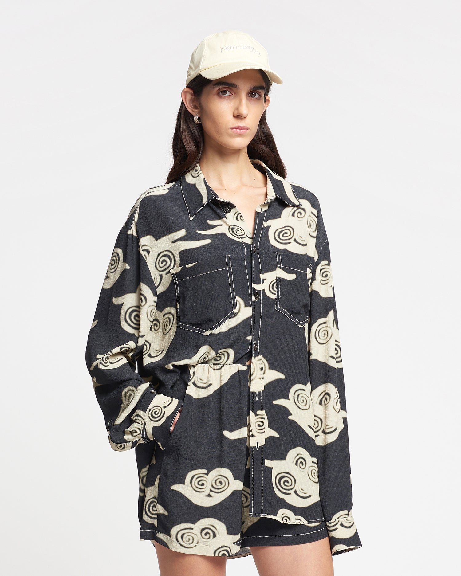 Nerissa Printed Crepe Shirt | Cloud Black/Creme