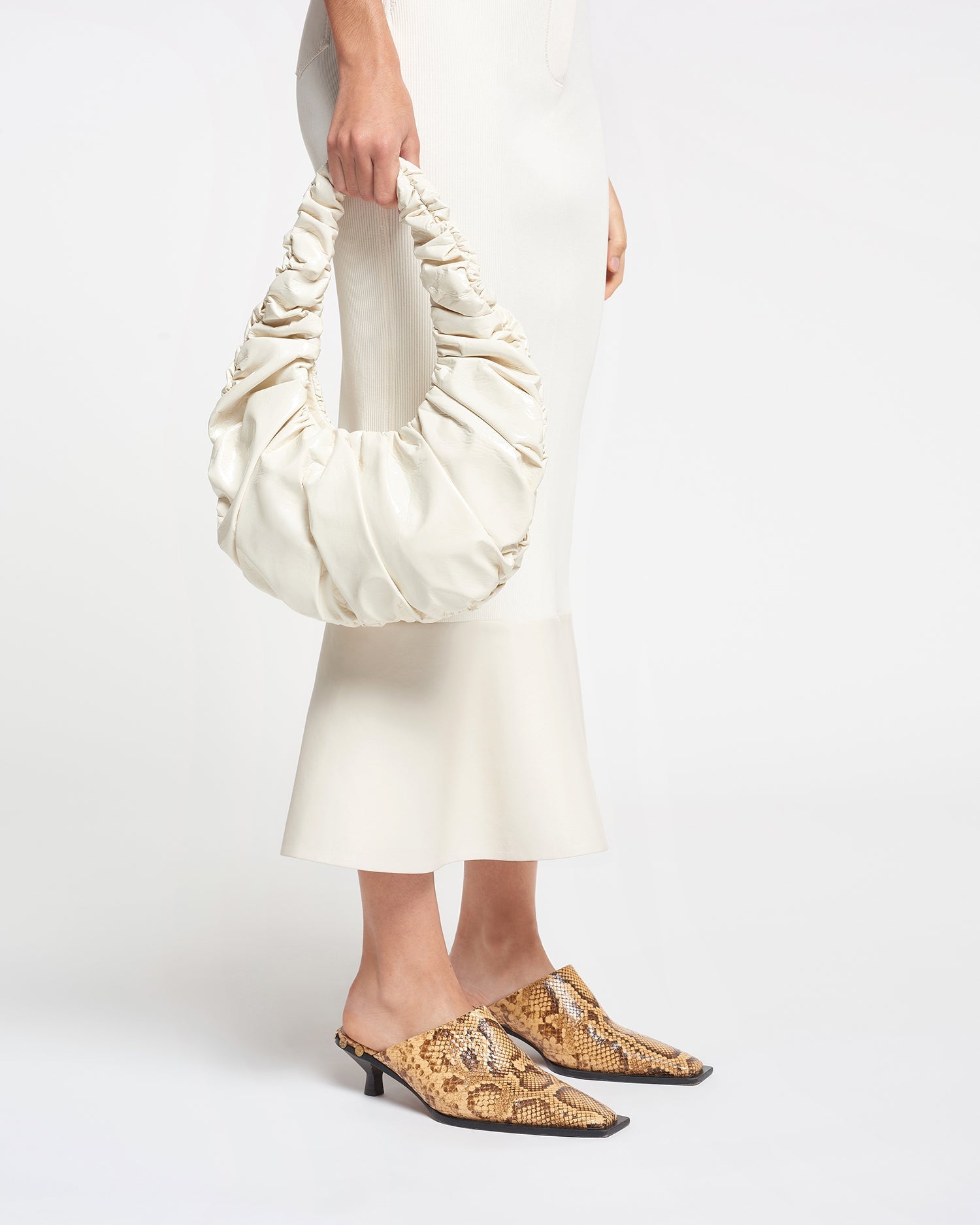 Womens | Anja Bag Ruched Patent Alt-Leather Shoulder Bag | Creme