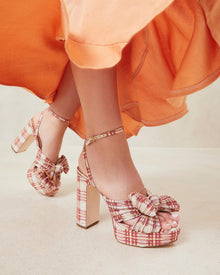 Natalia Platform Bow Heel | Cranberry Plaid