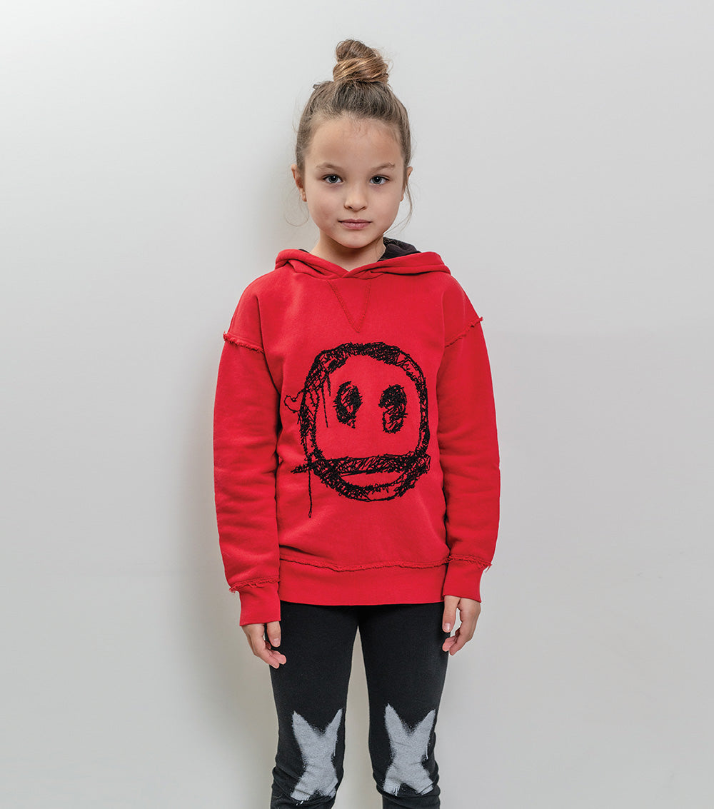 Kid | Embroide Sprayed Smile Hoodie | Red