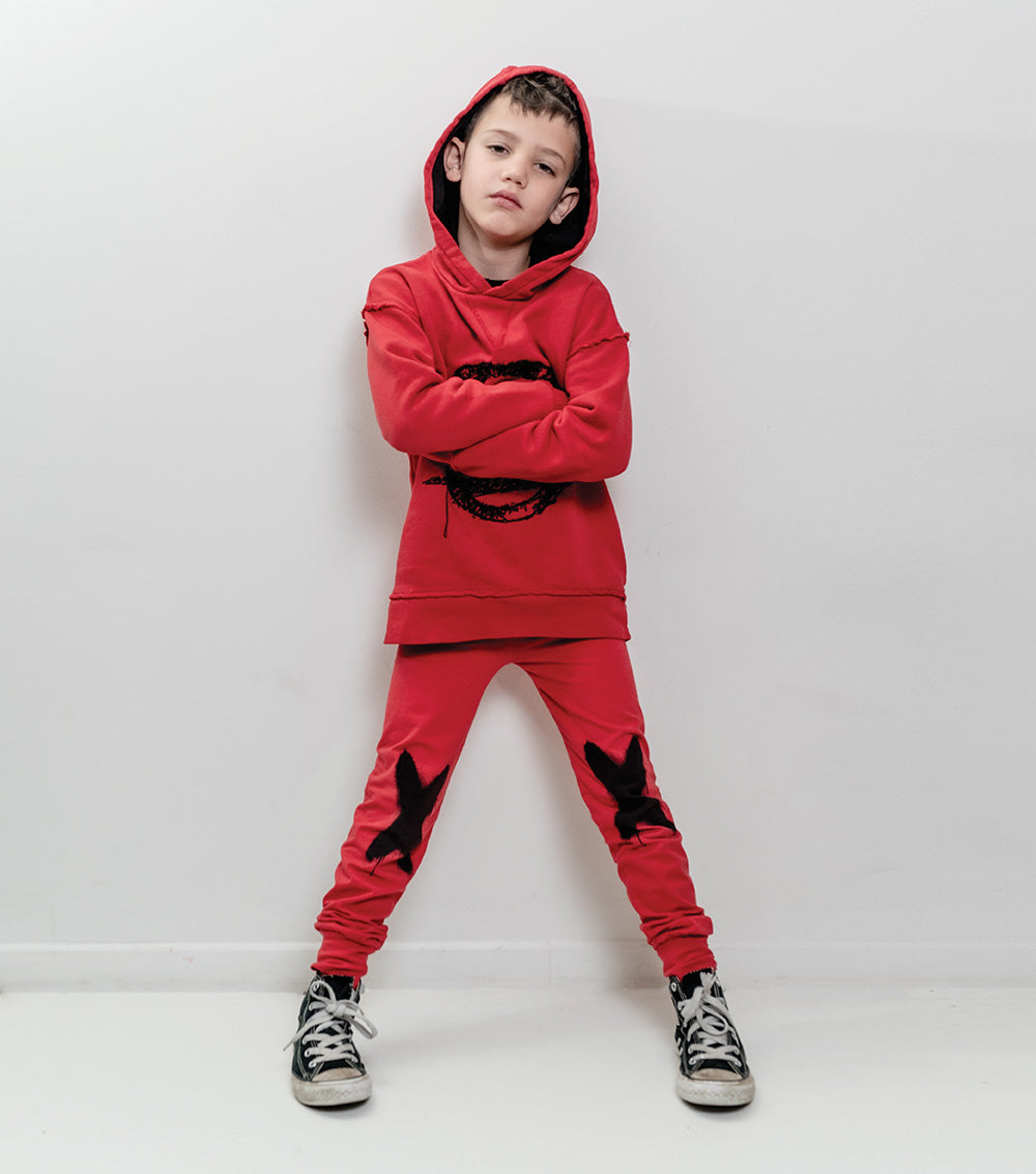 Kid | Embroide Sprayed Smile Hoodie | Red