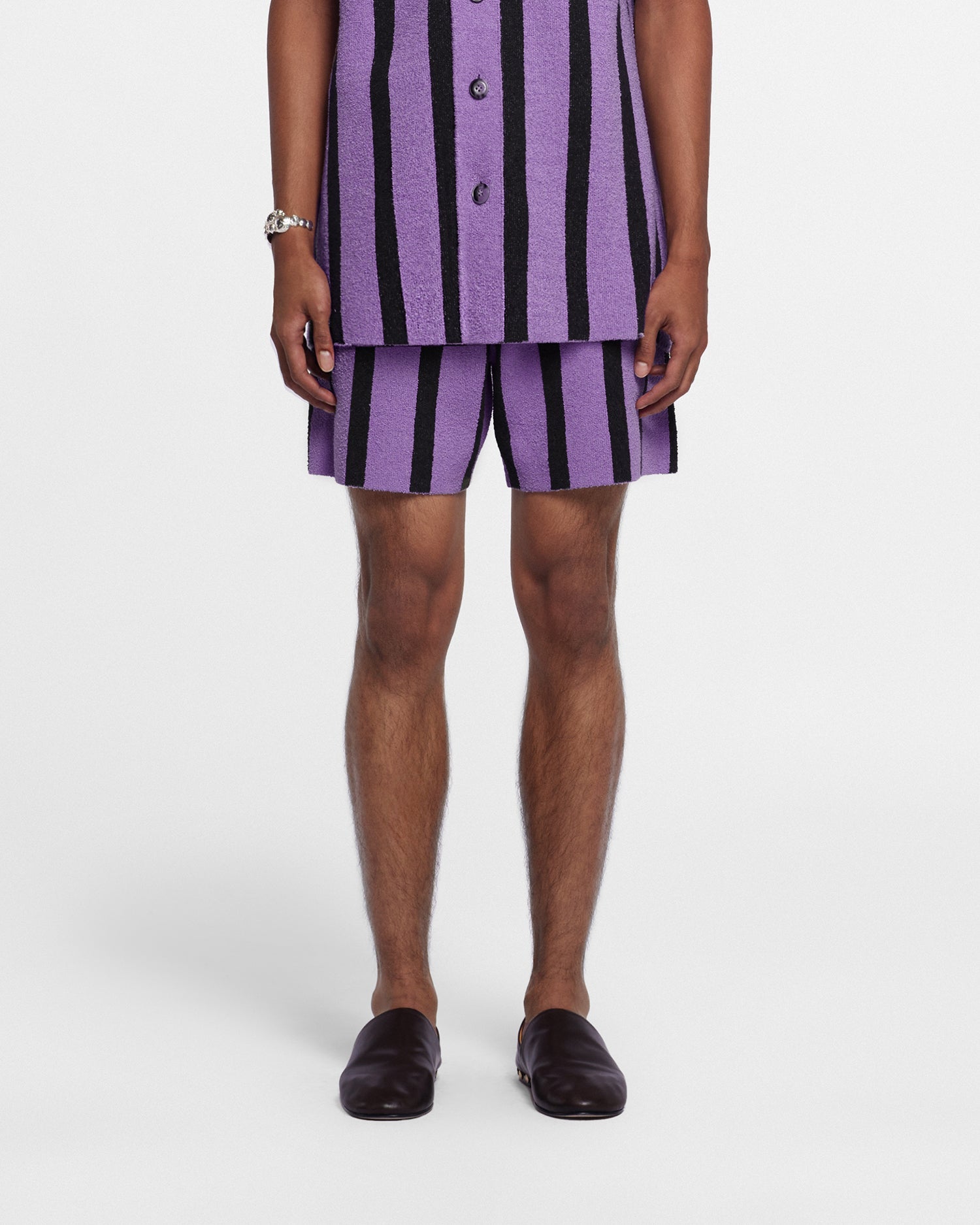 Mens | Walter Striped Terry-Knit Shorts | Stripe Dark Khaki Lilac