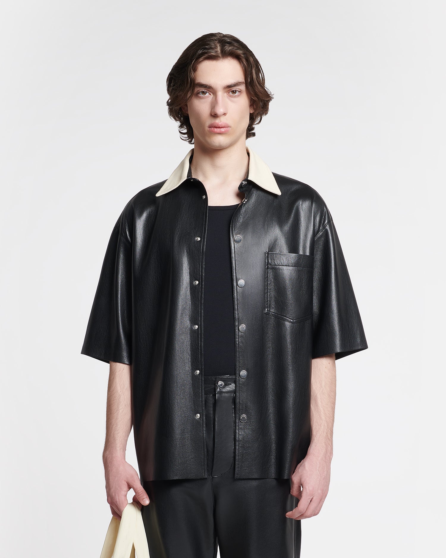 Aksel Denim-Trimmed Okobor Alt-Leather Shirt | Black