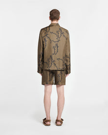 Emin Printed Silk-Twill Shirt | Calligraphy Khaki