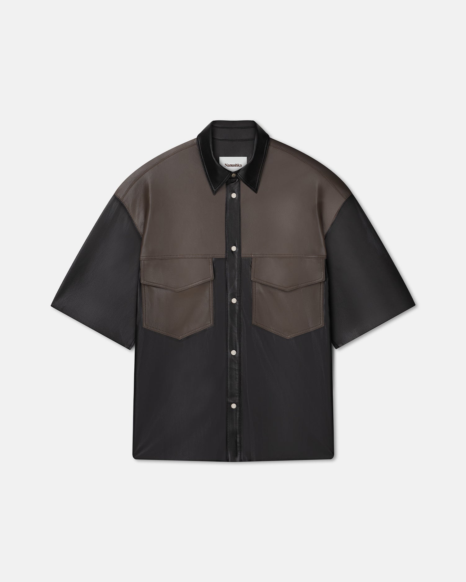 Mens | Mance Okobor Alt-Leather Shirt | Shiitake/Black