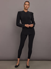 Norma Kamali | Long Sleeve Shoulder Pad V Neck Zip Front Jacket | Black