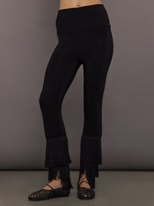 Fringe Hem Cropped Legging | Black