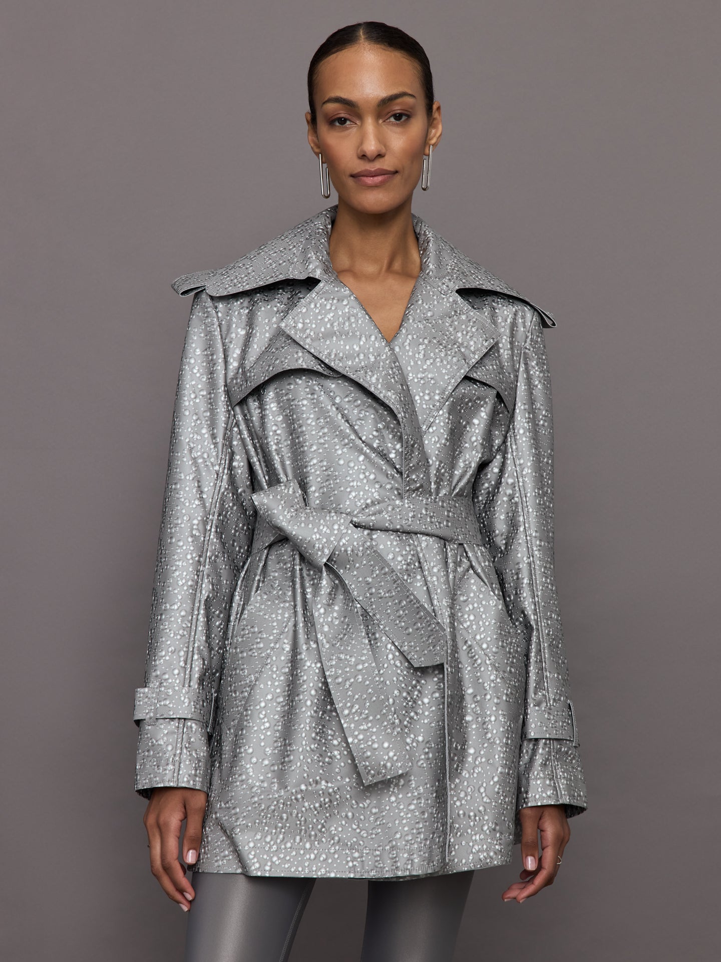 Norma Kamali | Double Breasted Trench Mini | Silver
