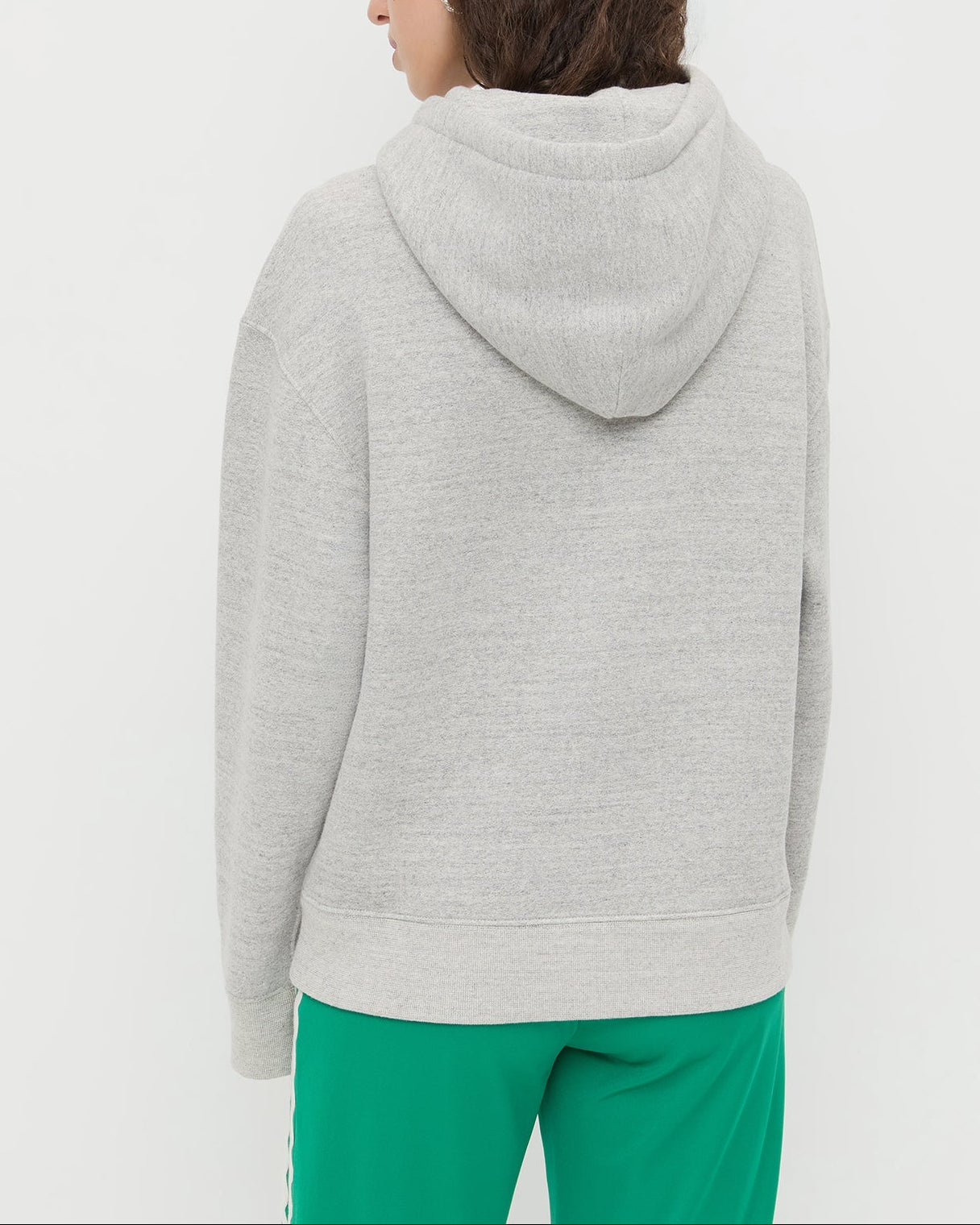 Nova Hoodie in grey cotton and Venus Track Pant in green cotton.