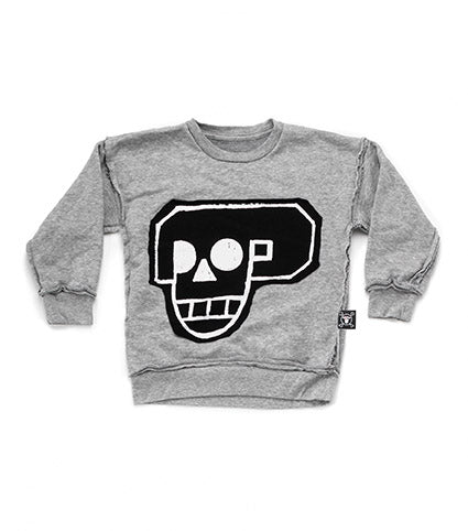 Kid | Skull Robot Patch Sweatshirt | Heather Grey