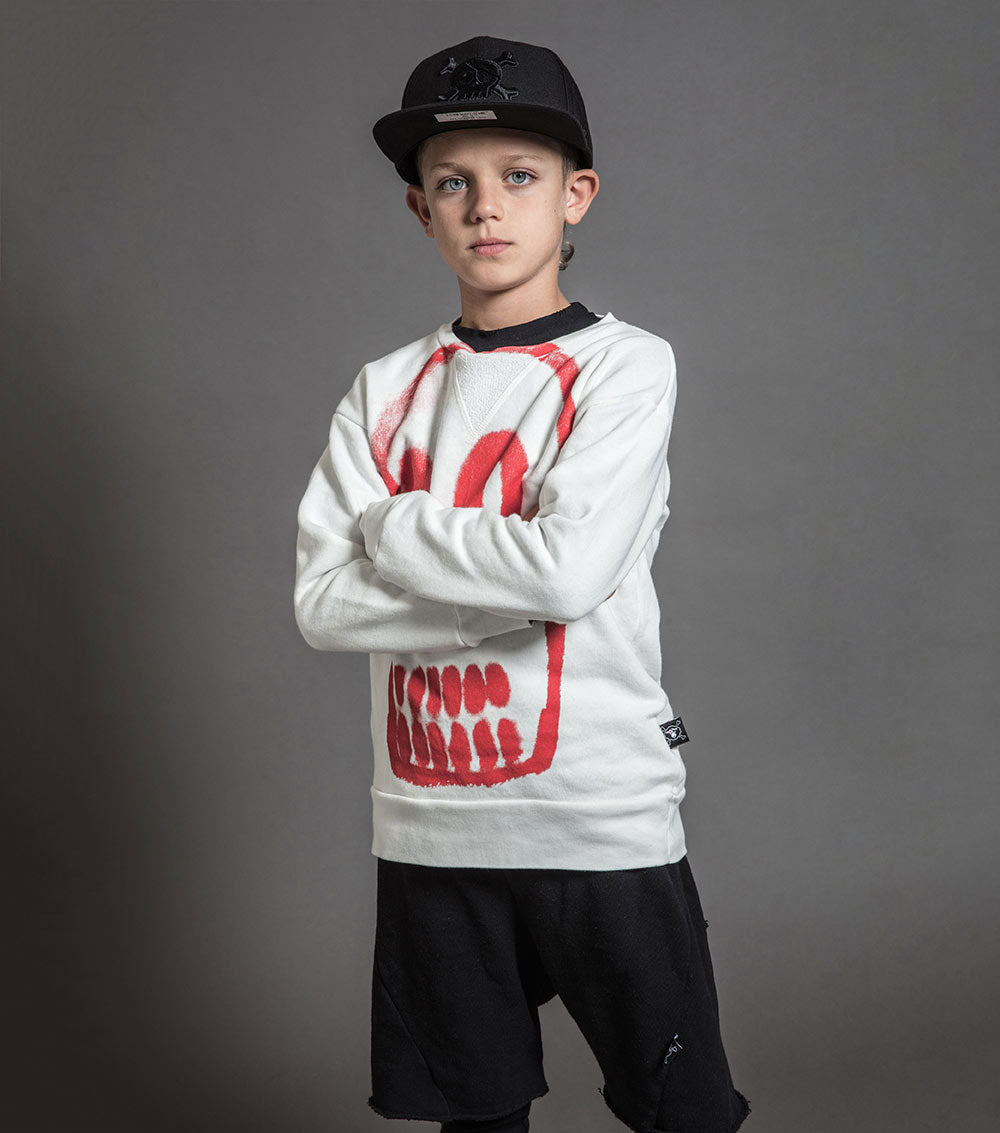 Kid | Painted Dizzy Skull Sweatshirt | White