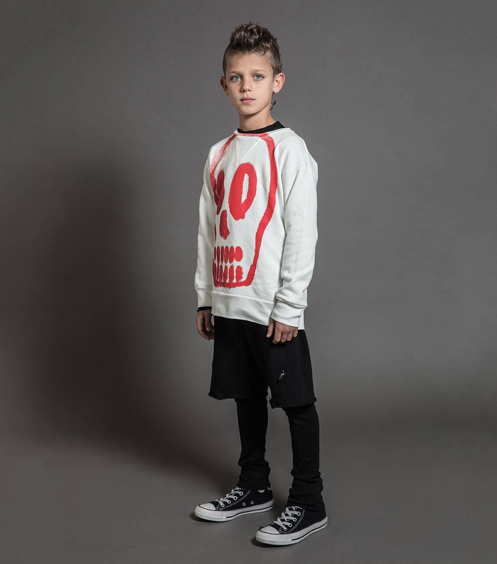 Kid | Painted Dizzy Skull Sweatshirt | White