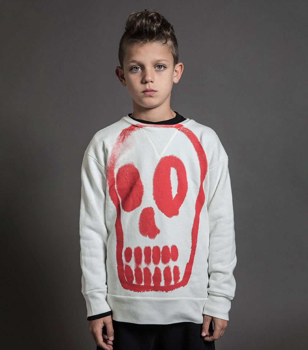 Kid | Painted Dizzy Skull Sweatshirt | White
