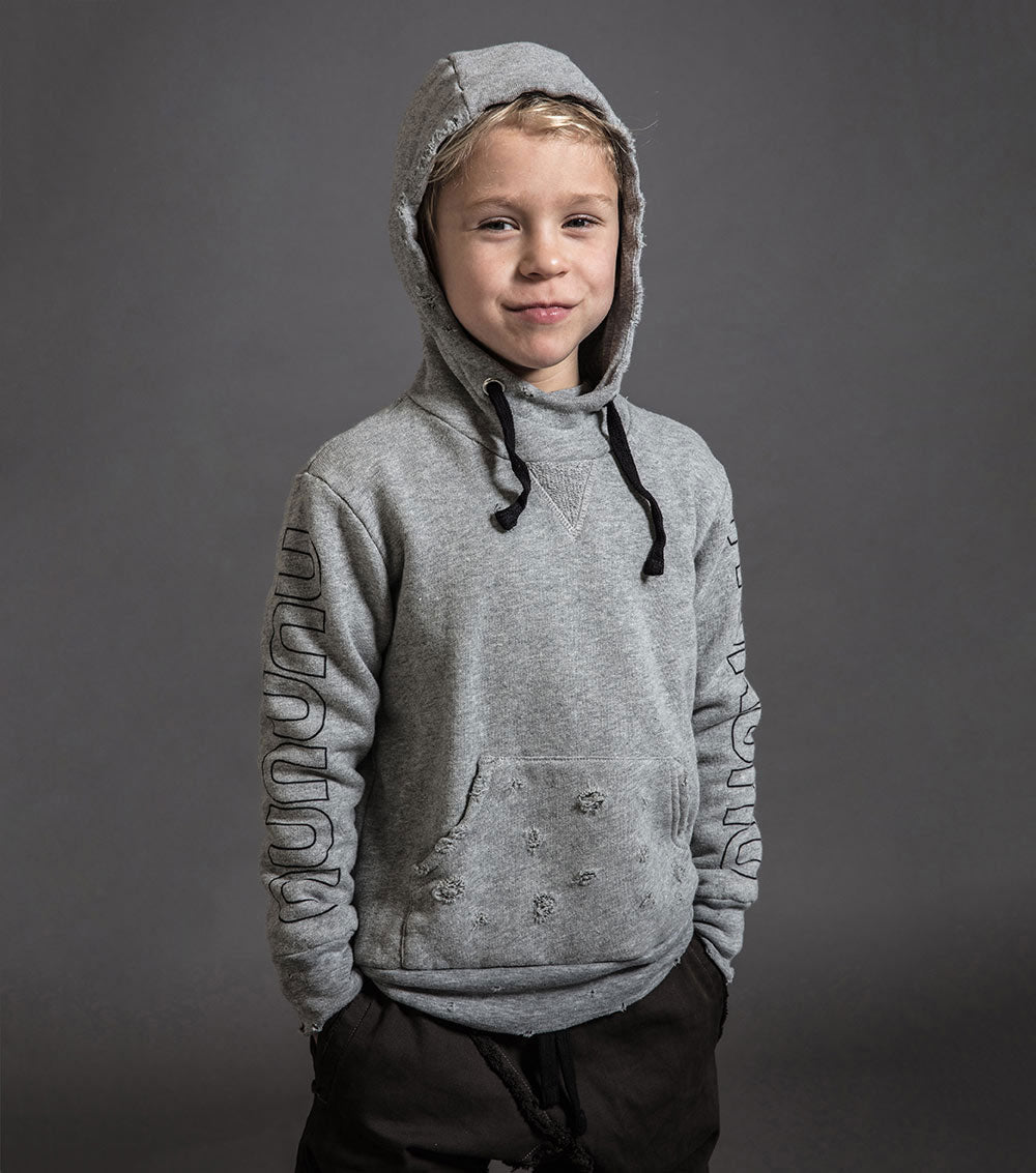 Kid | Fluffy Torn Hoodie | Heather Grey