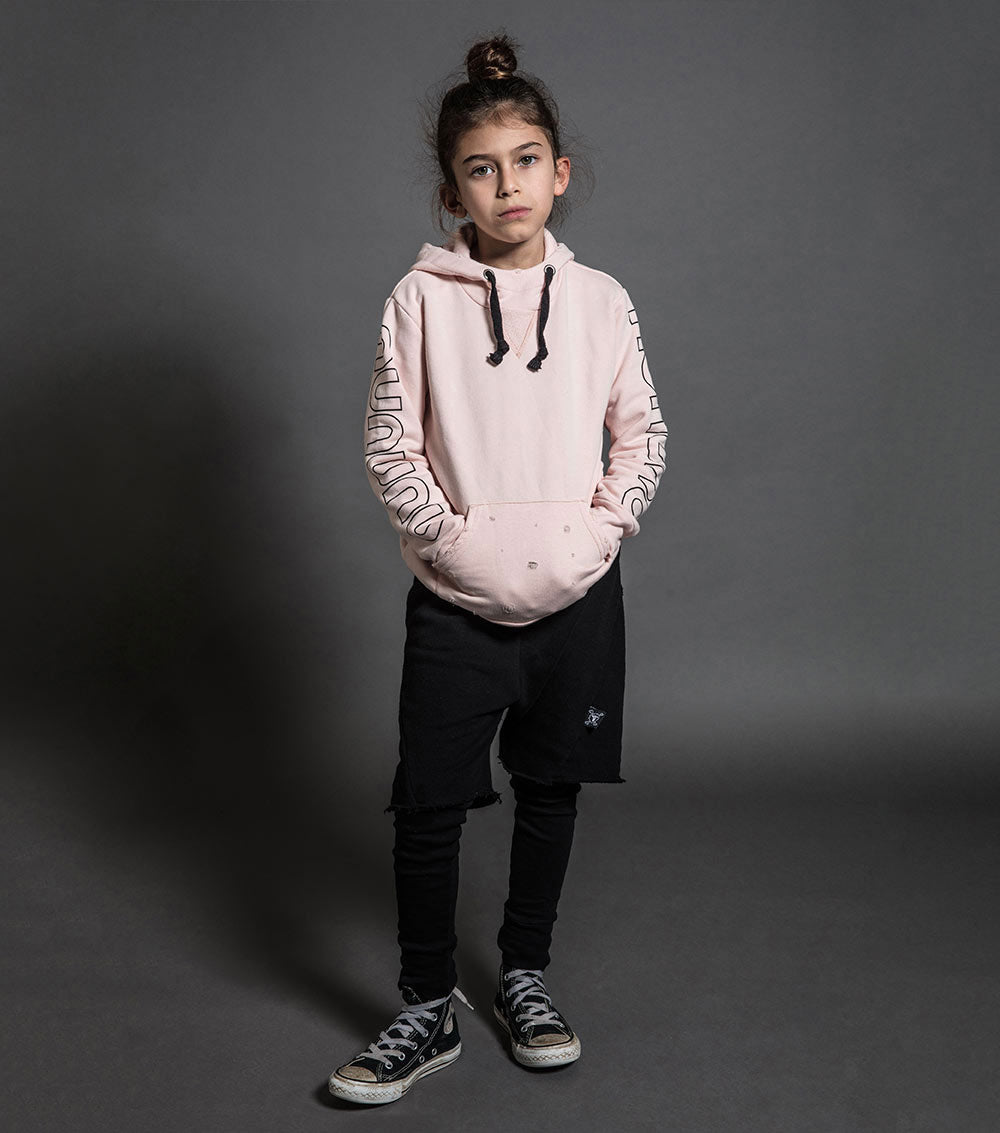 Kid | Fluffy Torn Hoodie | Powder Pink