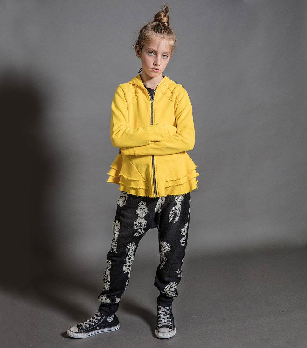 Kid | Solid Ruffled Zip Hoodie | Dusty Yellow