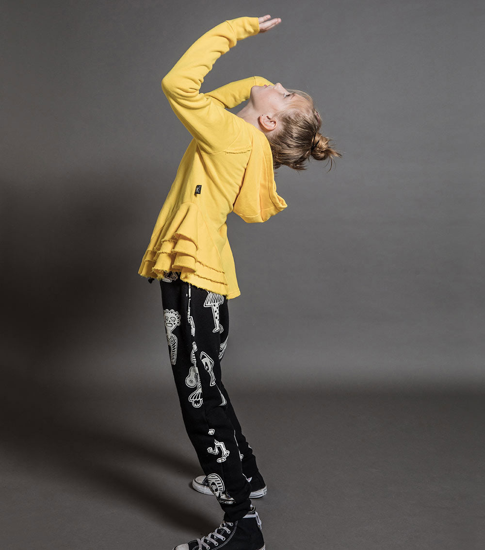 Kid | Solid Ruffled Zip Hoodie | Dusty Yellow