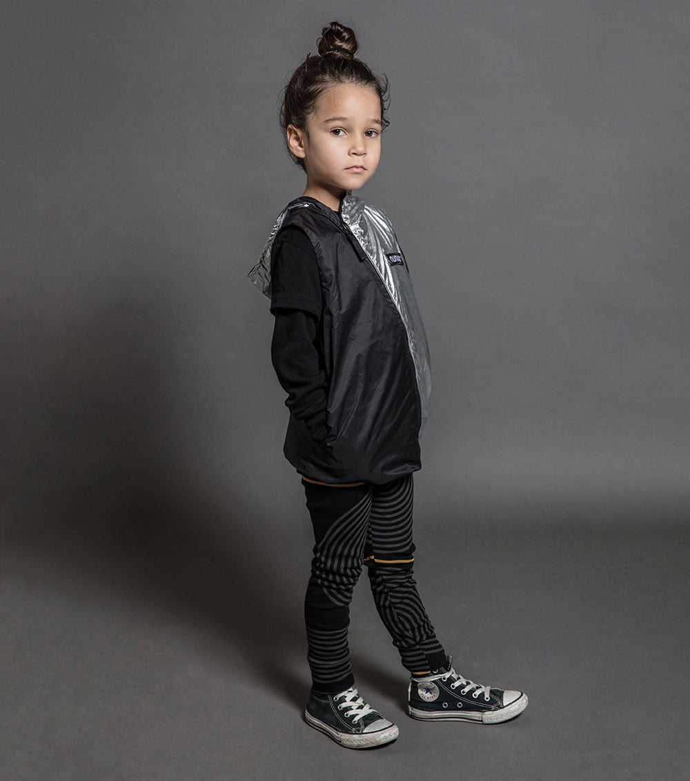Kid | Half & Half Nylon Vest | Black x Silver