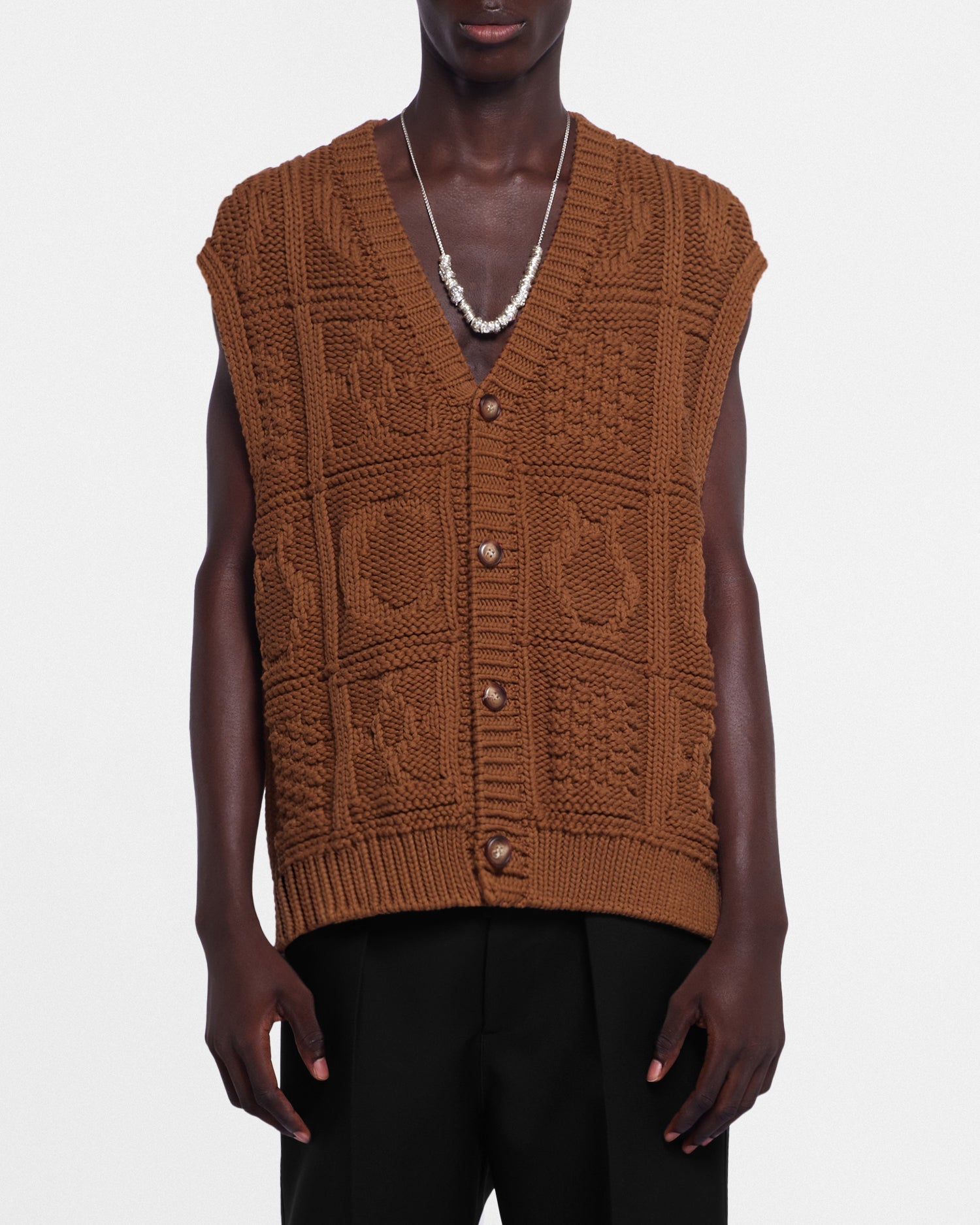 Unisex | Terence Cable-Knit Cotton-Blend Vest | Brown