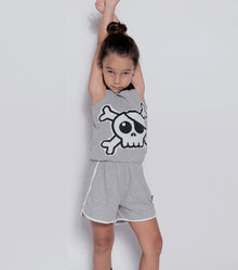Kid | Skull Patch Tank Overall | Heather Grey
