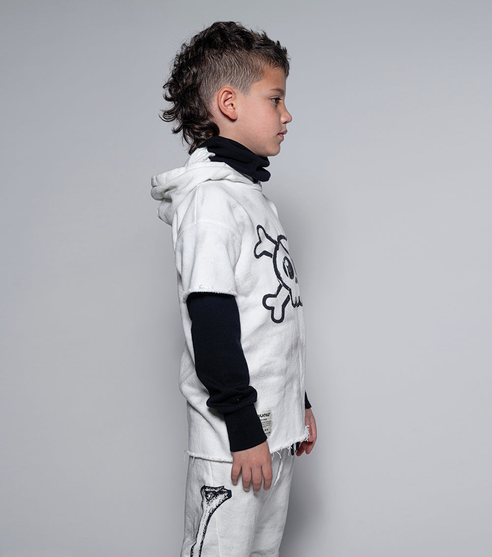 Kid | Skull Twofer Ninja Hoodie | Dirty White