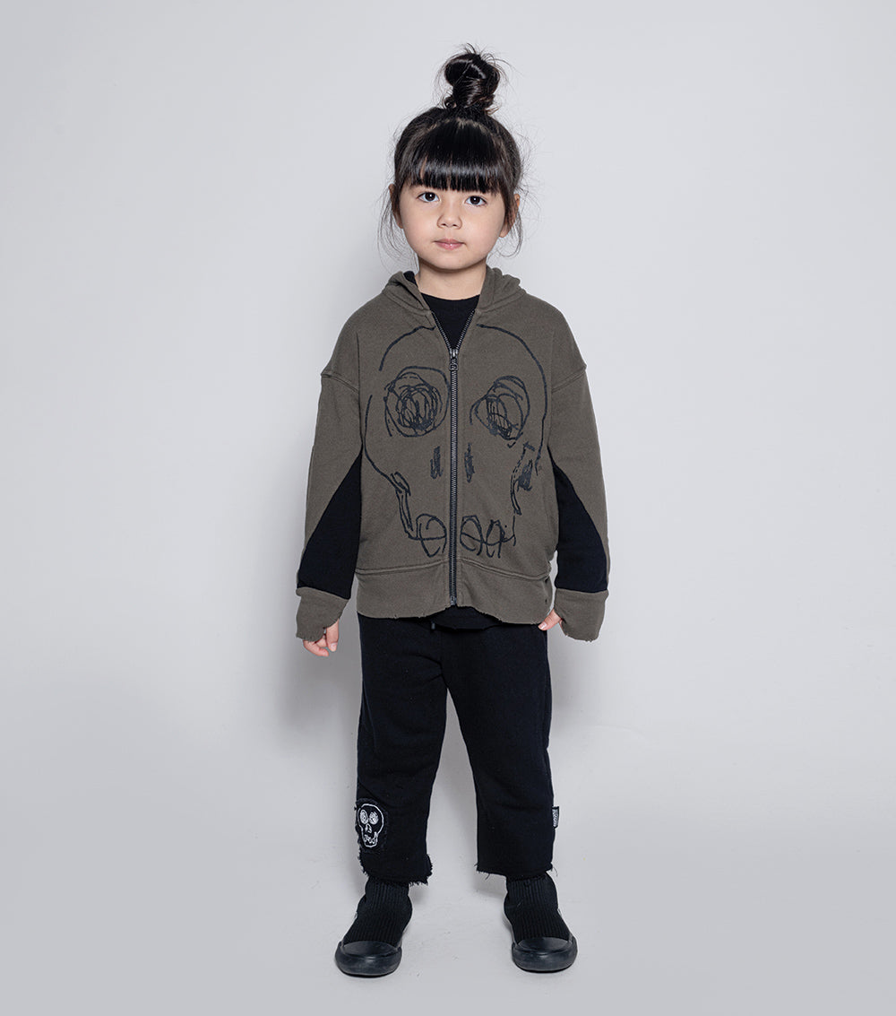 Kid | Dazed Skull Zip Hoodie | Olive