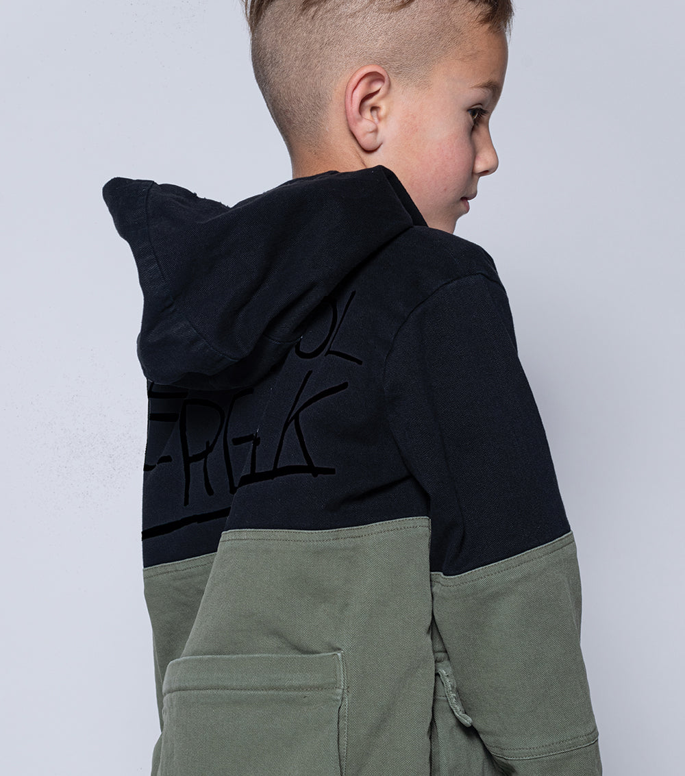 Kid | Deconstructed Army Coat | Black x Olive