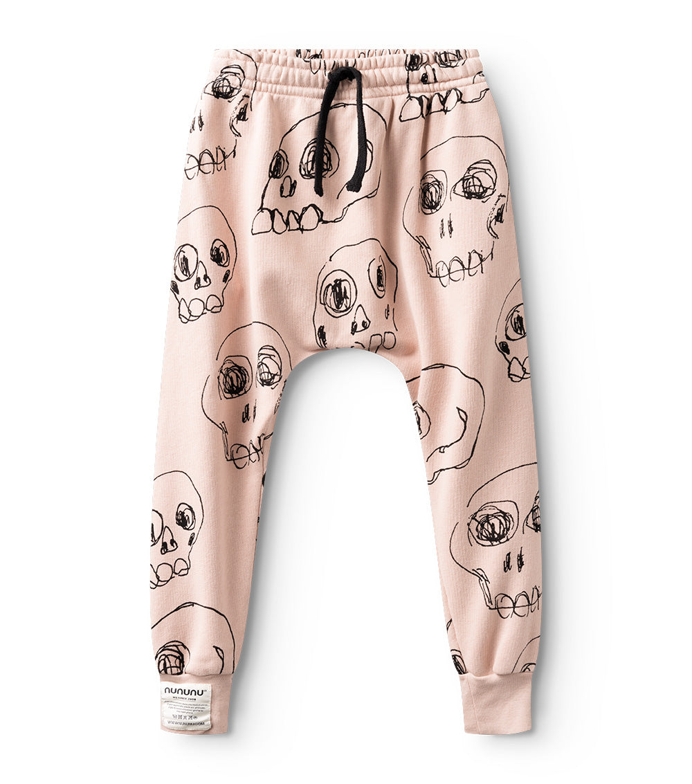 Kid | Scribbled Skulls Baggy Pants | Powder Pink
