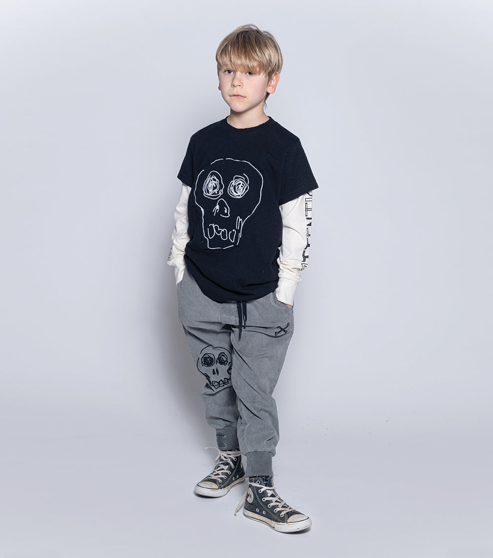 Kid | Scribbled Skull Pants | Vintage Grey