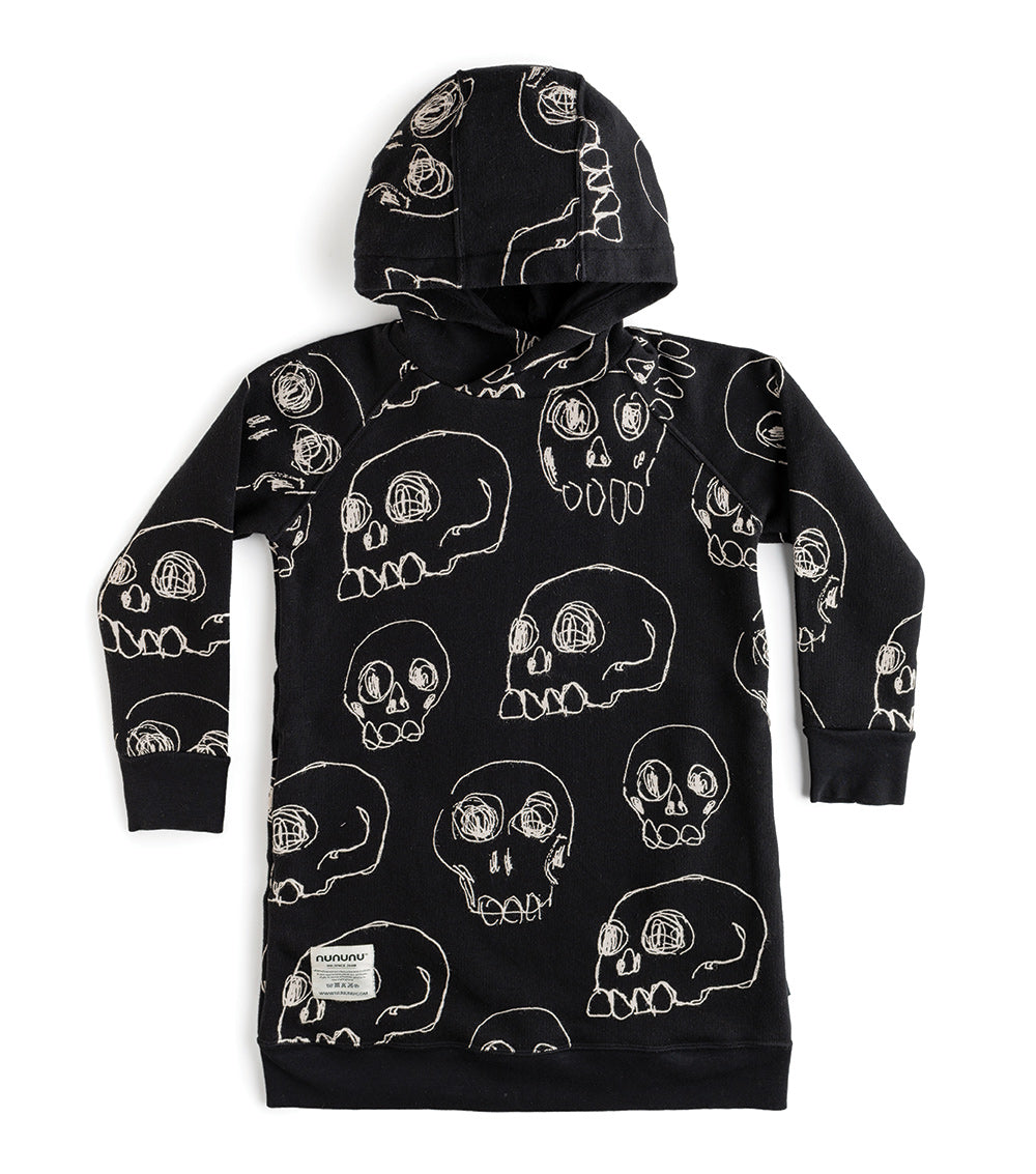 Kid | Hooded Scribbled Skulls A Dress | Black