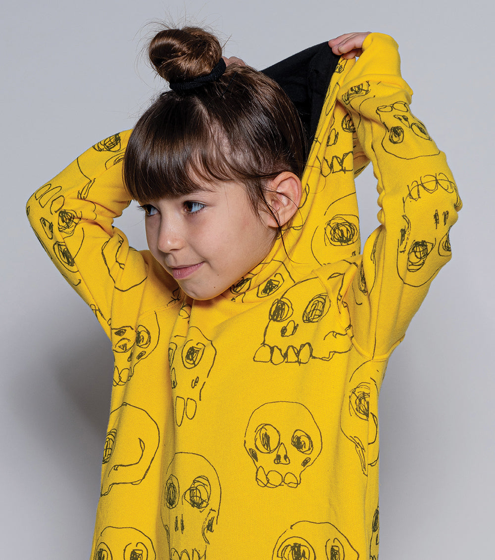 Kid | Hooded Scribbled Skulls A Dress | Black