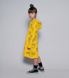 Kid | Hooded Scribbled Skulls A Dress | Yellow