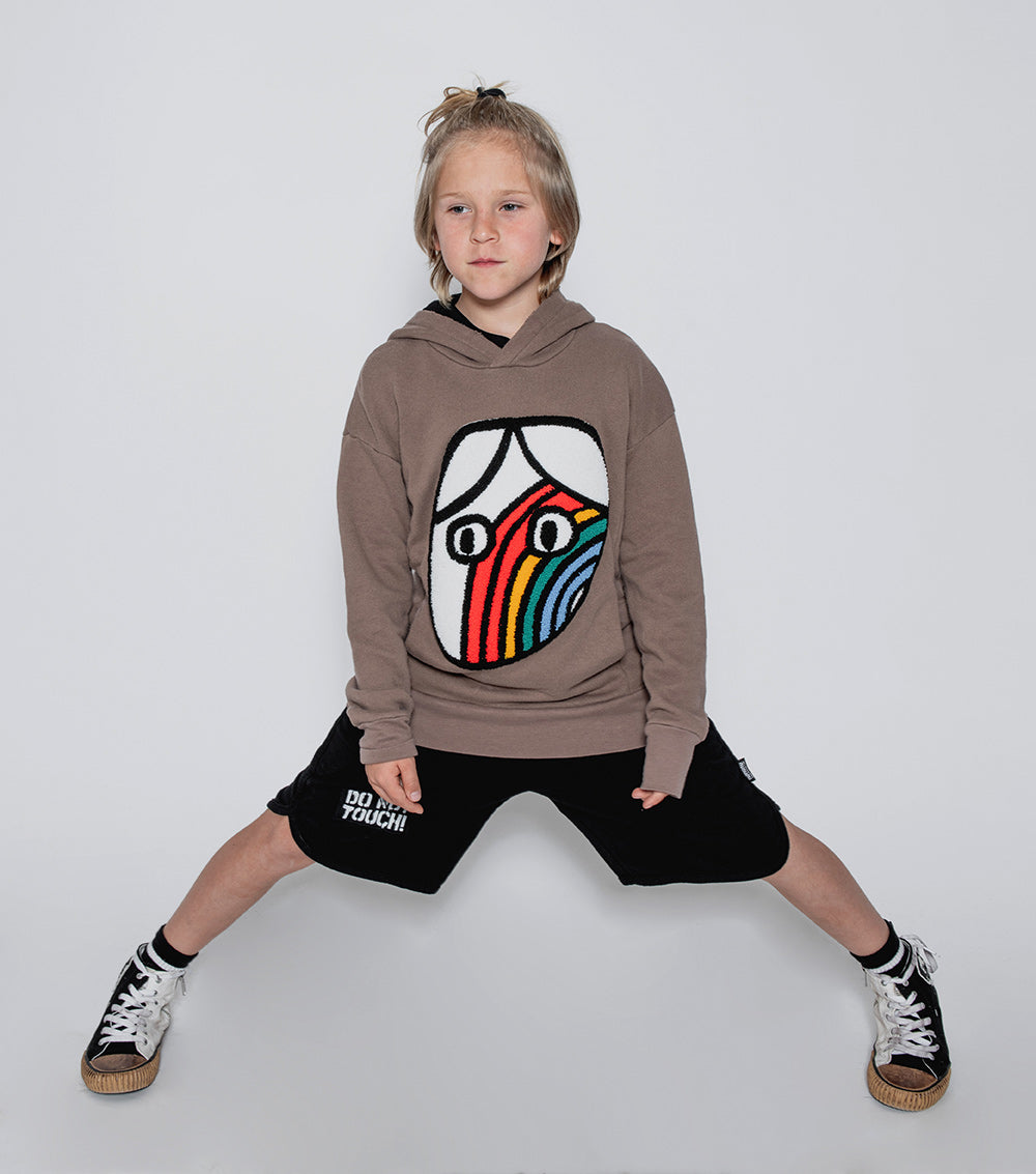 Kid | Rainbow Dude Patch Hoodie | Earth Brown