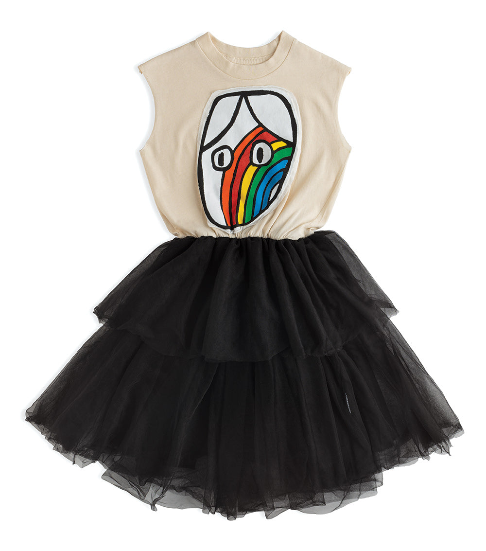 Kid | Magic Rainbow Dude Dress | Natural x Black