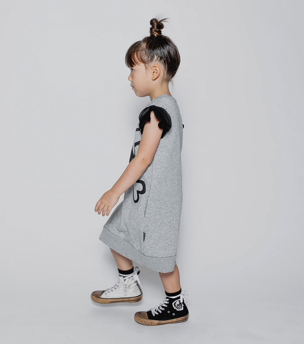 Kid | Ruffled Sleeve Sweatdress | Heather Grey