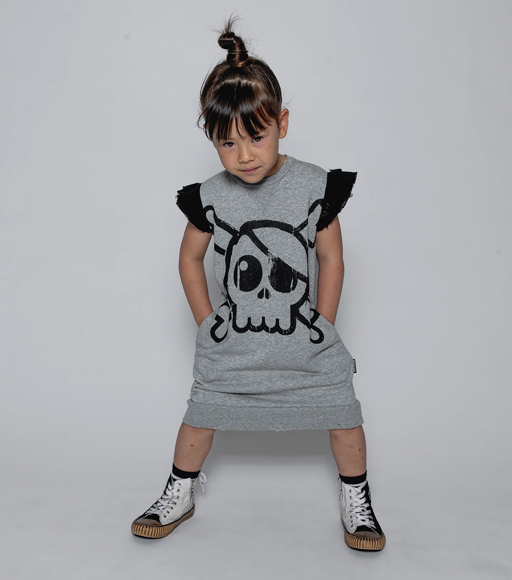 Kid | Ruffled Sleeve Sweatdress | Heather Grey